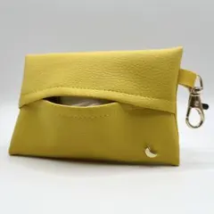 月チャーム付き ポケットティッシュケース ナスカン フェイクレザー イエロー