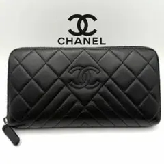 シャネル 財布 ダイヤモンドステッチ キャビアスキン ラウンドファスナー