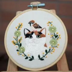 刺繍フレーム❁⃘17✗14cm ネコ 置き型 壁掛け レトロ アジアン