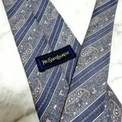 Yves Saint Laurent ネクタイ ペイズリー ストライプ ブルー