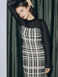 eimy istoireエイミーイストワール チェックジャガードニットワンピース