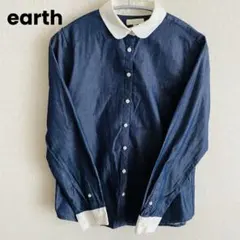 【美品】earth music&ecology 丸襟シャツ　ネイビー