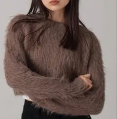 【新品】クロップドシャギーニットプルオーバーショート丈 ブラウン 長袖