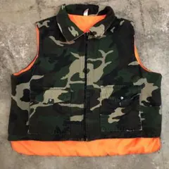 古着 90s 迷彩柄 中綿 ハンティング カモフラージュベスト XXL