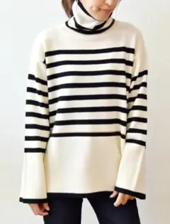 ハリスグレース　金万　ボーダーサイドスリットフレアニット　38　ウール100%