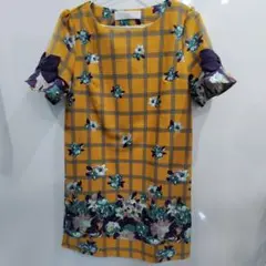 トッコクローゼット　花柄チェック半袖ワンピース　リボン　F