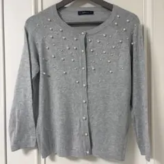 【ZARA】パール付きグレー ニットカーディガン Lサイズ