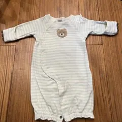 プティマイン　クマ刺繍 水色ストライプ ツーウェイ・ドレスオール