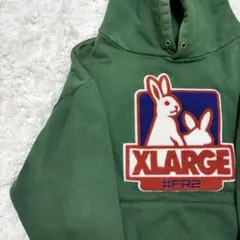 XLARGE × #FR2 コラボパーカー グリーン 立体ロゴ刺繍 緑