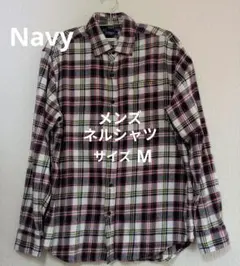 Navy ネイビー チェック柄 長袖シャツ 　Mサイズ ネルシャツ カジュアルのサムネイル