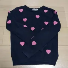 H&M ハート柄 ネイビー ニット 9-10Y