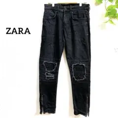 ZARA ザラ　ダメージデニムパンツ　ブラック