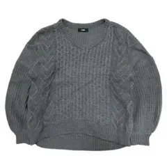 RCWB ケーブル編み Vネック アクリルニット グレー フリーサイズのサムネイル