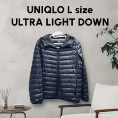 ユニクロ　フード付き　ウルトラライトダウンジャケット　ネイビー　メンズL