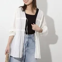 美品 ジャーナルスタンダードレリューム 2way リボン ブラウス インド 綿のサムネイル