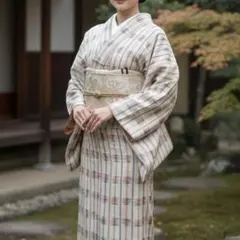 23 紬 絣 薄い黄色 青 縦縞 チェック 優しい アンティーク リメイク 23