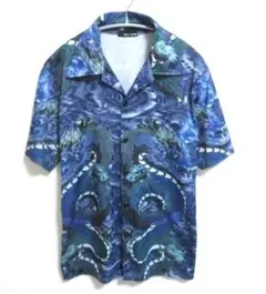 美品 AIGNER アイグナー ポルトガル製 総柄 アート 半袖シャツ 海 魚 