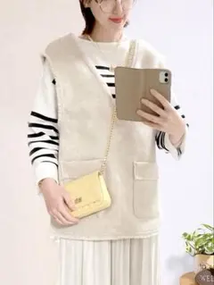 タグ付き　SIMPLICITE　シンプリシティエ ツイード　フリンジ　ベスト