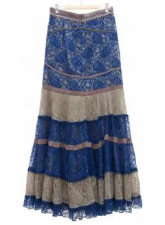 フラメンコ ファルダ 青 シルバー レース