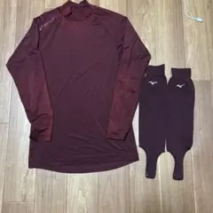 ミズノ　アンダーシャツ160 ストッキング　エンジ色　セット