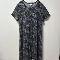 ルラロー ワンピース ラウンドネック 半袖 総柄 XL 黒 白