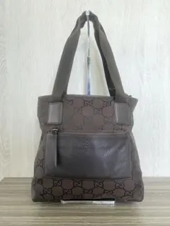 GUCCI トートバッグ　GG柄　シマ　レザー　ナイロン　ブラウン　黒　肩掛けのサムネイル