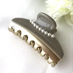 バンスクリップ ヘアクリップ パール グレージュ ゴールド 上品 高見え