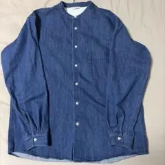 デニムブルー 長袖シャツ ラウンドカラー
