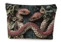 蛇模様の布製ポーチ 25cm x 17cm