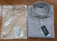 【新品未使用】ozie ホリゾンタルカラーシャツ　ネイビー×白 3L-86