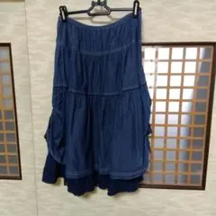 ダークブルー フレアスカート ひざ丈のサムネイル