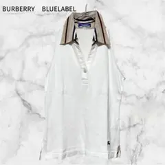 ＊バーバリーブルーレーベル＊【M】襟元チェックノースリシャツ 夏 オフィス 美品