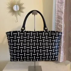 ハンドメイド 編み込みデザイン PPバッグ 黒と白
