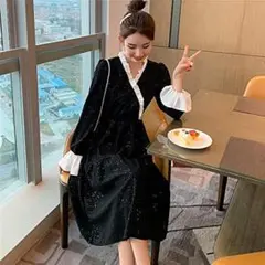 5L　新品　長袖ひざ丈ワンピース　黒　ラメ　大きいサイズ　レディース