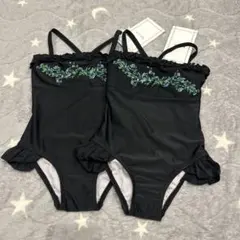 MIIA ブラック　水着 フリル付き　花　刺繍　双子　まとめ売り　110サイズ