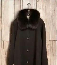 た0208 超美品✨️ローザスクラブカシミヤ100% ロング黒 ブルーフォックス