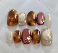 べっ甲ネイル ニュアンス ぷっくり/ショートオーバル