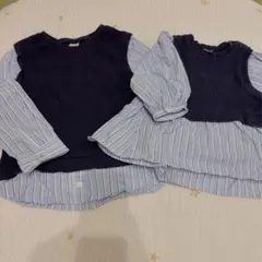 petit main 120&90 ネイビー×ストライプ　長袖シャツ&ブラウス