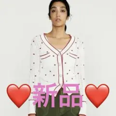 新品♡ダブルスタンダード　ハート刺繍カーディガン　ビジューホワイトハートカーデのサムネイル
