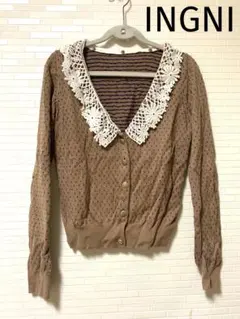 INGNI レース襟ドット柄カーディガン