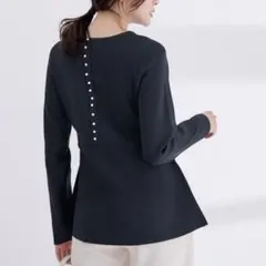ユアーズ ニット セーター バックパールペプラムニットトップス Lサイズ