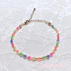 カラフル 蛍光 ネオンカラー カラフル ネオンビーズブレスレット(NO.448)