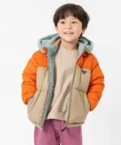 オレンジ ベージュ フード付きダウンジャケット