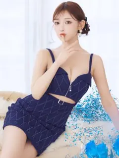 ROBE de FLEURS ネイビー タイトドレス S