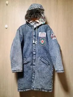 年代タグ　ディズニー　デニムジャケットブルゾン フード付　ワッペン　ミッキー