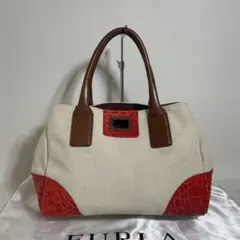 2605-57｜フルラ ハンドバッグ クロコ型押し ターンロック