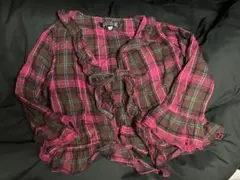 美品 110 長袖チェックふりる羽織り