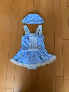 ブランシェス 胸元レースワンピース水着&帽子　100cm 美品