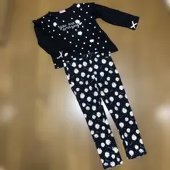 120 長袖　ロンT ストレッチパンツ　黒　白花柄マーガレット　セット