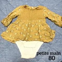 petite main長袖花柄ロンパース スカートワンピース黄色80cm